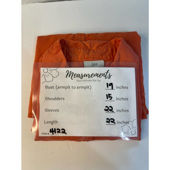 J.Jill Pumpkin All-Over Embroider Button Up Collard Top Blouse Size Med  #4122 - Picture 9 of 10